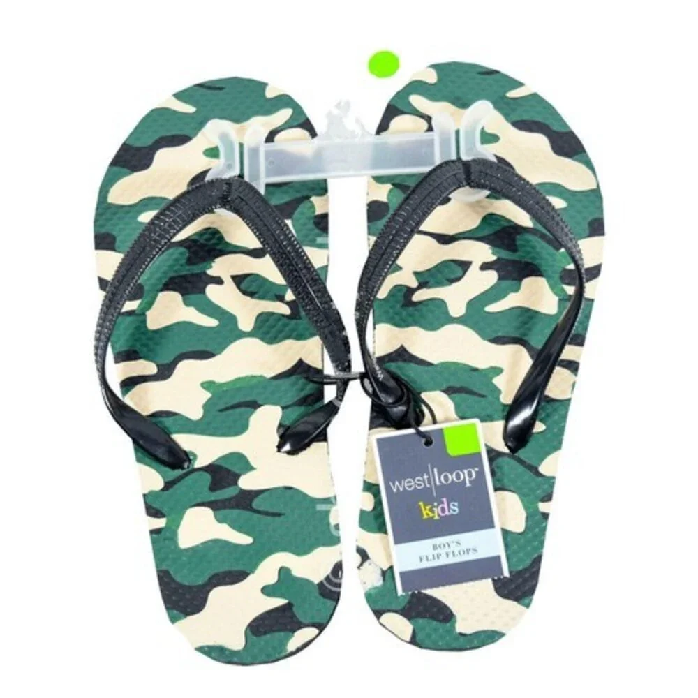 West Loop Boy's Foam Camo Flip Flops Sandals Shower Shoes Small (13/1)
